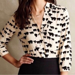 Maeve by Anthropologie black bear button down top